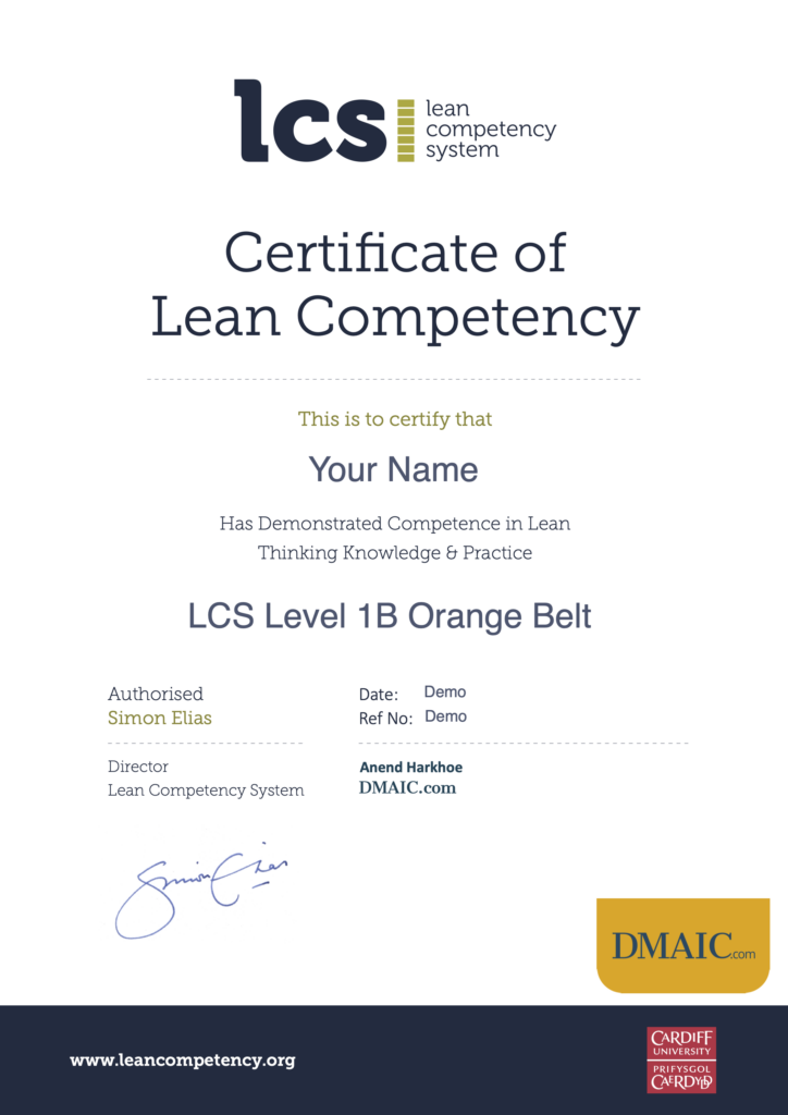 Lean Orange Belt certificate